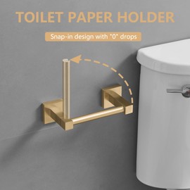 BATHLAVISH Gold Toilet Paper Holder, Brushed Gold Bathroom Toilet Roll Holder, Modern Tissue Hanger Wall Mount for Bath Toilet Kitchen Stainless Steel