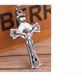 Shimmering keepsake from my USA art studio men women pendant 3D JESUS CROSS silver crucifix 19" necklace mom FREE GIFT BOX