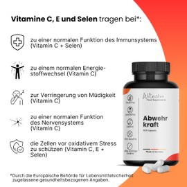 Abwehrkraft Capsules - Complex of 14 Active Ingredients for the Immune System - No Additives - 180 Capsules - 3 Month Supply
