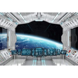 Leyiyi 10x8ft Spaceship Interior Backdrop 3D Universe Workshop Outer Space Travel Science Explore Station Earth Vista Photo Background Cowboy Kids Birthday Portrait Shoot Studio Vinyl Prop Wallpaper