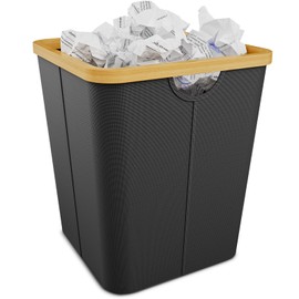Vireon Office Waste Paper Bin Made of Bamboo - Oxford Fabric Office Paper Bin Square - Paper Bin Black Waste Bin Office - for Home Office / Study / Desk Area