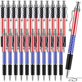 ZneOkoay 50 Pieces Patriotic Pens American Flag Ballpoint Pens Retractable Juth of 4th Ball Pens 1.0 mm Black Ink Pens For Soldiers Students Nurses Military Party Favors Pens (50)