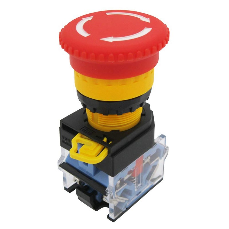 TWTADE/Red Yellow Green Momentary Switch, Red Mushroom Emergency Stop 1NC