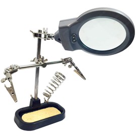 MIYAKO Soldering Helping Hand with Magnifier, LED Light and Solder Holder, Third Hand Cast Iron Base Stand with Adjustable Alligator Clip for Clamping in Electronics, Models, Hobby & Craftwork (HH-5)