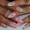 Almond Press on Nails Medium Pink Fake Nails with Floral