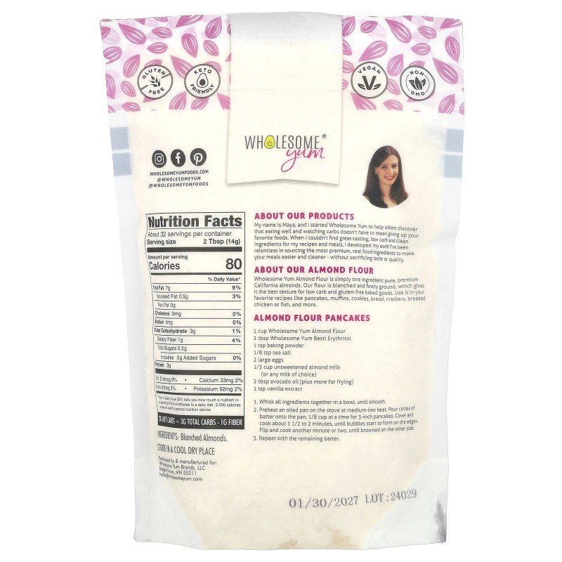 Wholesome Yum Super Fine & Blanched Almond Flour, 1 lb