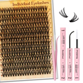 Eyelashes Individual Kit 40D Cluster Lashes Kit Individual Eyelashes Mixed 12-18mm DIY At Home (40D-kit-3)