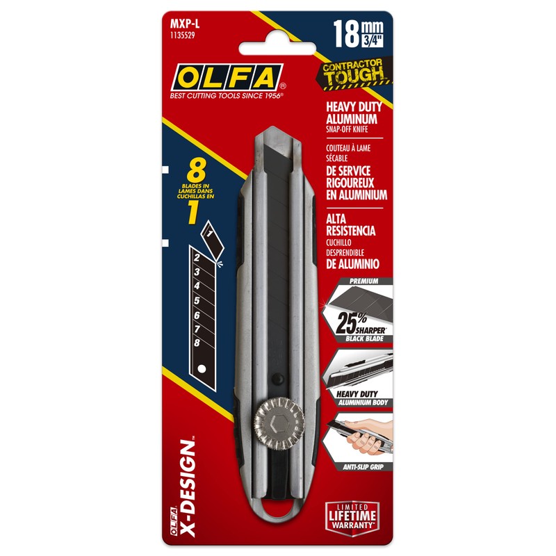 OLFA 18mm Heavy-Duty Utility Knife (MXP-L) - Multi-Purpose No-Slip Grip