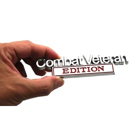Combat Veteran Edition Emblem Car Badge, Warrior Soldier 3D Metal Material Sticker, Combat Veteran Letters Raised Metal Fender Decal (Chrome/Red)