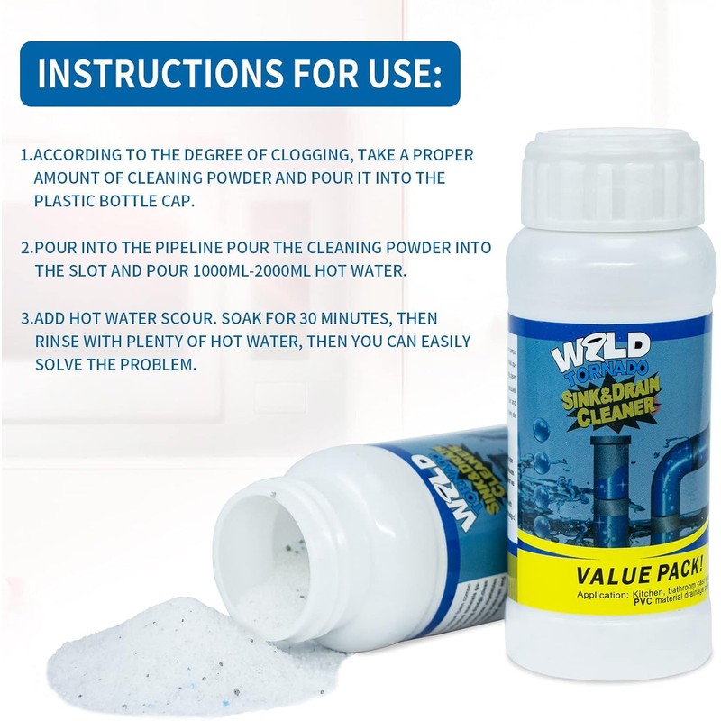 Wild Tornado Pipe Dredge,Powerful Sink Cleaner Powder Fast Foaming for