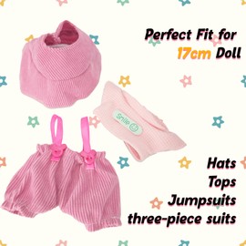 Clothes for 17cm Doll, 3 PCS Cute Hot Pink Hat & Jumpsuits Set, Dress up Outfit Exquisite Accessories for Dolls
