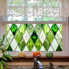 HOMETITUTE Green Stained Glass Window Film 39.3x17.7 Inch Decorative Privacy Window Sticker for Kitchen Bathroom Entryway Static Cling Window Film UV Blocking Glass Decal