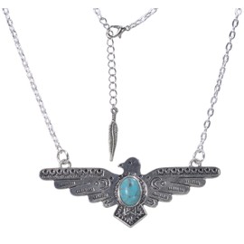 ViciBeads Necklace, Big and Bold 3"+ Southwestern Thunderbird with Turquoise Magnesite Antique Silver Colored (Not tarnished) Pendant with Chain 23"+GIFT BAG