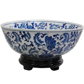 Red Lantern BW BWFL Display Bowl, Large, Floral Blue & White