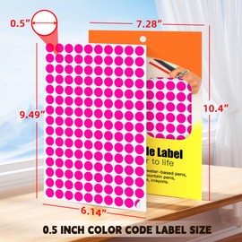 WANSTE 1/2 Inch Fluorescent Pink Dot Stickers,1500 Pcs Round Color Code Labels,Small Circle Price Sticker for Classroom Organization,Home,Office