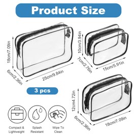 Nogeqi 3 Pcs Clear Makeup Bag for Women with Zipper Portable Toiletry Pouch Cosmetic Bag Bulk for Airport Airline Travel Essential Carry On Makeup (Black 3 Sizes)