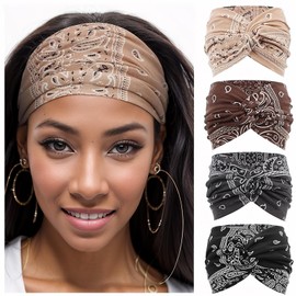 Dresyu Wide Headbands for Women Yoga Running Sports Headhand Bandana Boho Non Slip Sweat Head Bands Accessories 4 Pack