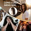 Long Brown Curly Wig for Men Heat Resistant Synthetic Male