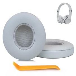 SINOWO Earpads Replacement for Beats Solo 2 & Solo 3 Wireless On-Ear Headphones,Solo2 Solo3 Ear Pads Cushions with Noise Isolation Memory Foam,Soft Protein Leather(Matte Silver)