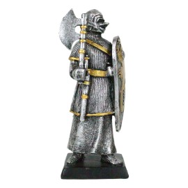 Suit Of Armor Medieval Knight With Axe And Large Dragon Shield Mini Figurine
