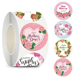 500pcs Happy Mother's Day Gift Tag Sticker Roll Mother's Day Envelope Seals Stickers Flower Heart Mom Design Cards Envelopes Seals Cookies Box and Gifts Wrapping Decoration