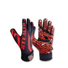 Scale Wear Black Stealth Grip Football Gloves with Tach Silicone Grip Palms. Men's & Youth Boys Sticky Football Receiver Gloves (Black-Red, Youth-Small)