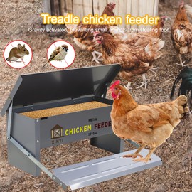 XINYI Chicken Treadle Feeder,12 Lbs Metal Treadle Feeder, No Waste & Rodent Proof Chicken Feeder with Weatherproof Lid, Suitable for Bantams, Poultry, Pheasants - 1.7Gallon Capacity