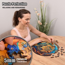 LEOGOR Wooden Puzzles for Adults – 350 Piece, 15 x 14.8 in Extra-Thick 5mm Wood Puzzles Adult, Round Large Mosaic Jigsaw, Wolf Enchantment, Unique Hand-Shaped Pieces
