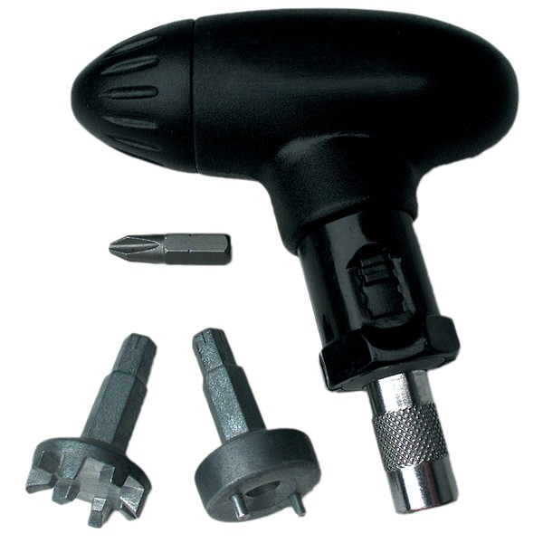 Ratchet Action Spike Wrench with Interchangeable 2-Pin, Extractor, and Phillips