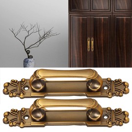 Gedourain Antique Brass-Coloured Handles, Pack of 2 Handles for Indoor and Outdoor Areas with Mounting Screws for Aluminium Alloy Balconies, Sliding, Wooden Door