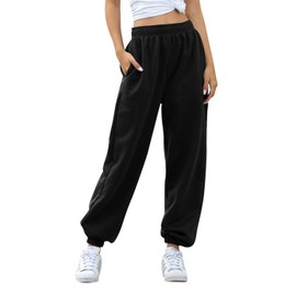 Willow Dance Womens High Waisted Sweatpants Athletic Baggy Joggers Pants Lounge Work with Pockets Fall Winter Black M