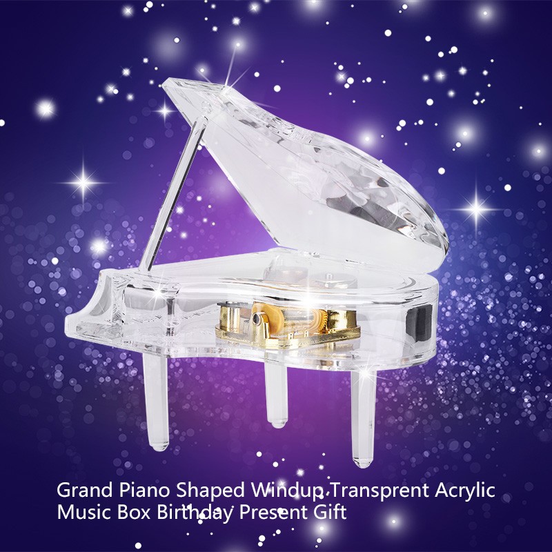 Grand Piano Shaped Windup Transprent Acrylic Music Box Birthday Present