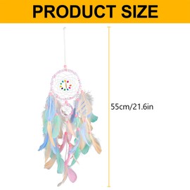Lotsdonxia Handmade Circle Moon Dream Catcher – Indian Style Dream Catcher with Feathers Bead Wall Hanging Decor for Living Room, Bedroom, and Dormitory (Colourful)