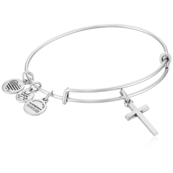 Alex and Ani Divine Guides Expandable Bangle Bracelet for Women, Cross Charm, Rafaelian Silver Finish, 2 to 3.5 in