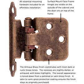 6 Pair Antique Brass P144-AB-6 Hickory Hardware Flush Self-Closing Cabinet Hinges