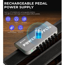 Vangoa Rechargeable Guitar Pedal Power Supply Built-in 4600mAh Battery with LED Indicator 7 Outputs DC 9V (300mA, 100mA), 5V/1A USB Port, Portable Guitar Pedal Power Supply, Black, PS-01