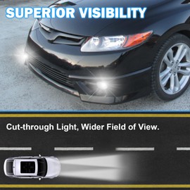 LED Fog Lights Compatible with 2006-2008 Honda Civic Coupe 2DR Front Bumper Fog lights Fog Lamps with Swith and Wiring Harness- 1 Pair