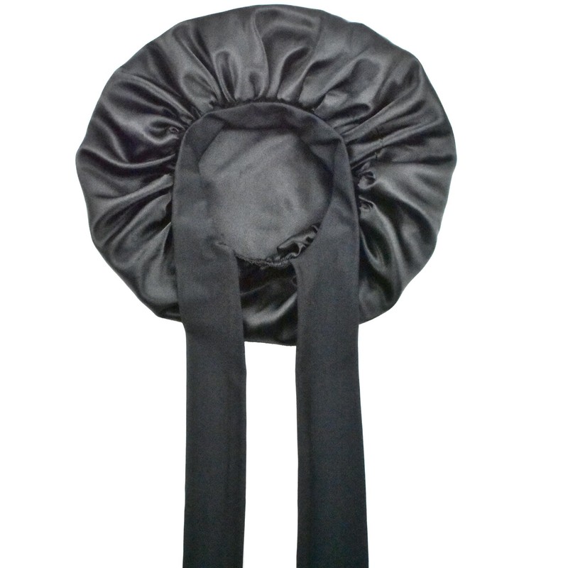 Black Double Layer Silk Bonnet for Sleeping Women Long Curly