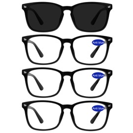 WEMOOTANTS Men's Large Black Sunglasses 2.75 for Reading for Women Plus 3 Pairs of Blue light Flitering Computer Glasses Readers 275