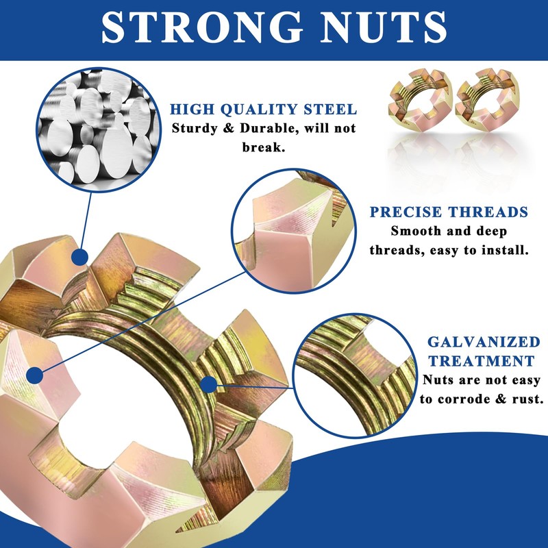 10PCS 1'' Spindle Castle Nuts Kits Trailer Axle Nut Kits