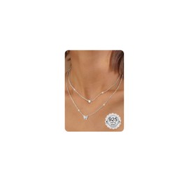 ORAZIO Sterling Silver Necklaces for Women Choker Necklaces Heart Zircon Butterfly Silver Necklaces for Women Silver Necklace Chain Layered Necklaces for Women