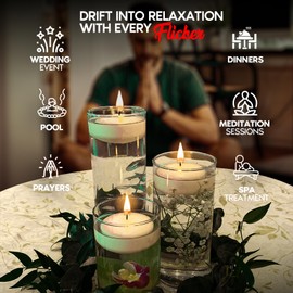 Candle Charisma Ivory Floating Candles 3 Inch (Set of 12) – 8-Hour Dripless, Smokeless Burn with Natural Flickering Flame – Perfect for Weddings, Centerpieces, Pool Nights & Special Events