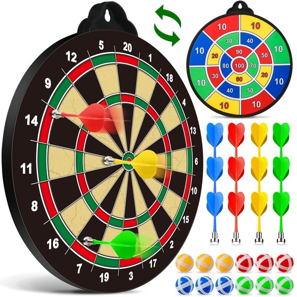 OleFun Dart Board Toys for Boys Age 8-12, 2 in 1 Magnetic & Felt Dartboard, Indoor and Outdoor Game for Kids, Ideal Birthday, for Age 8, 9, 10, 11, 12 Years Old
