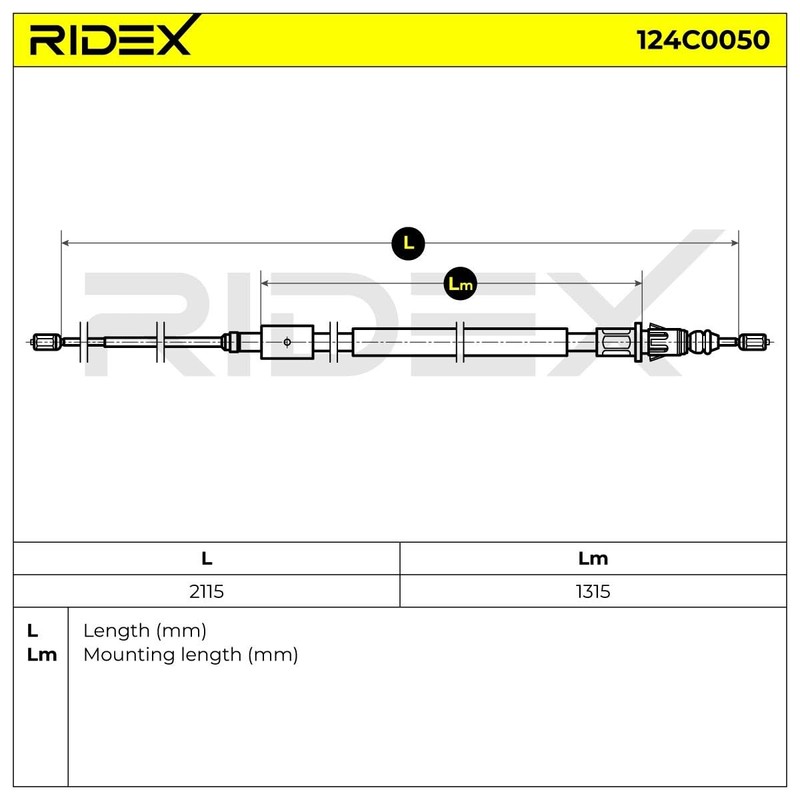 RIDEX 124C0050 Rear Handbrake Cable 2115/1315 mm