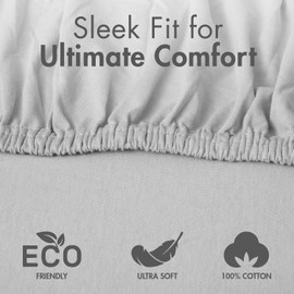 Homes Perception - 4 Piece Jersey Bed Sheets - King Size - Breathable & Soft Cotton Jersey Sheets - Includes Flat Sheet, Fitted Bed Sheet & 2 Pillowcases, Light Gray