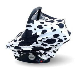 Dear Baby Gear Holstein Black and White Cow Stretch Fit Baby Car Seat Canopy - Lightweight Cover Keeps Babies Cozy and Sheltered - Nursing Cover - 28 x 27 x 0.25 - Great for Mother's Day & More