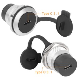 QIANRENON USB C Panel Threaded Fixed Mount Coupler Adapter USB3.1 Type C Female to Female Recessed Panel Mount Connector 10Gbps, Anti-loosening Gasket Dust-Proof Cover, for Dashboard or Device Panel