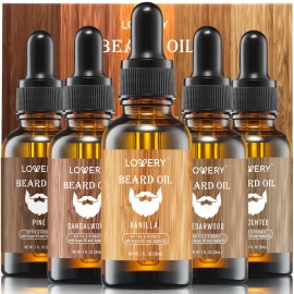 Lovery (5 Pack Beard Oil for Men, Natural Mens Beard Oil Kit Variety Set - Sandalwoo...