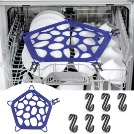 Dishwasher Net, 13.5" Silicone Dishwasher Net with 6 Hooks to Cover Bowls, Plate, Cups for dishwasher basket, Fits all Dishwashers (S)