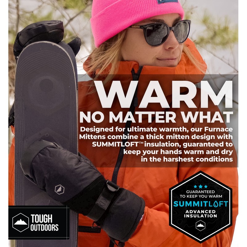 Tough Outdoors Waterproof Ski Mittens Men Women - Insulated Snowboarding